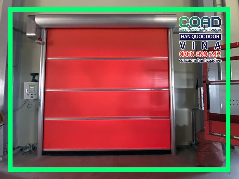 CỬa cuốn nhanh tiết kiệm C-VE màu cam cho nhà máy sản xuất thực phẩm