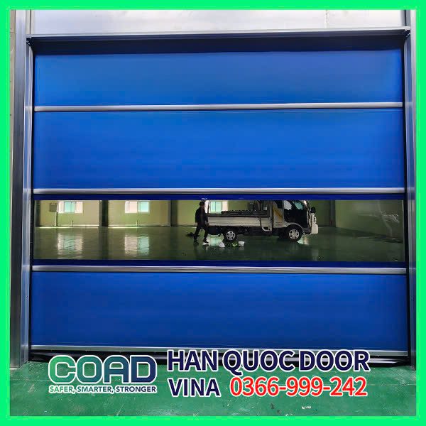Cửa cuốn nhanh bạt PVC màu xanh dương