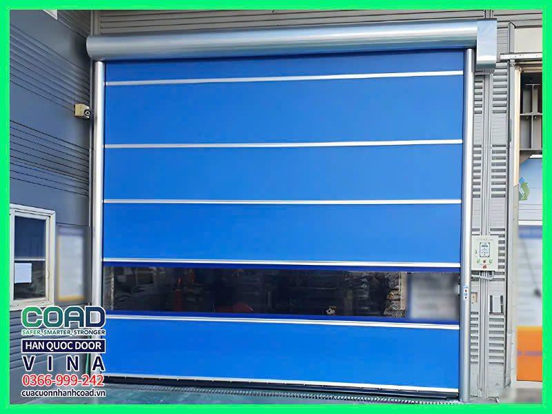 Cửa cuốn nhựa PVC màu xanh dương - dòng tiêu chuẩn - coad