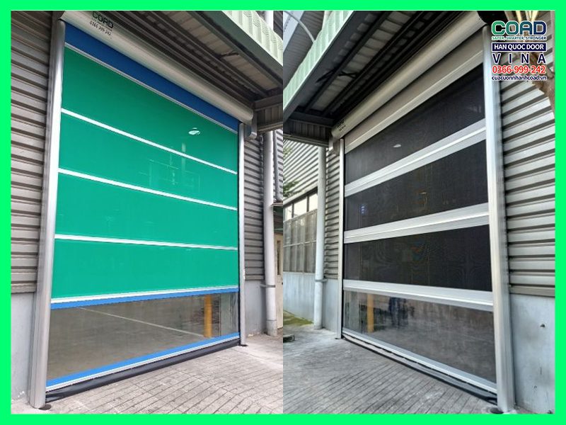 cửa cuốn tốc độ cao màn lưới xanh lá - cửa cuốn tốc độ cao màn lưới đen