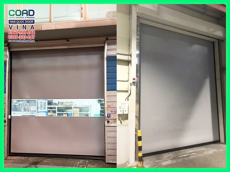 Cửa cuốn đóng mở nhanh tự phục hồi màu xám