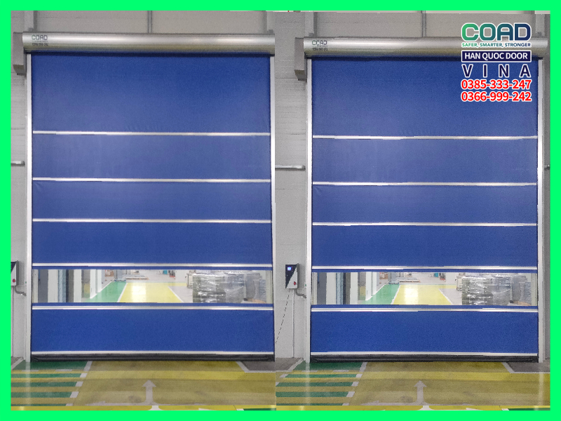 nhà xưởng chuyển đổi từ cửa cuốn sắt truyền thống sang cửa cuốn tốc độ cao PVC