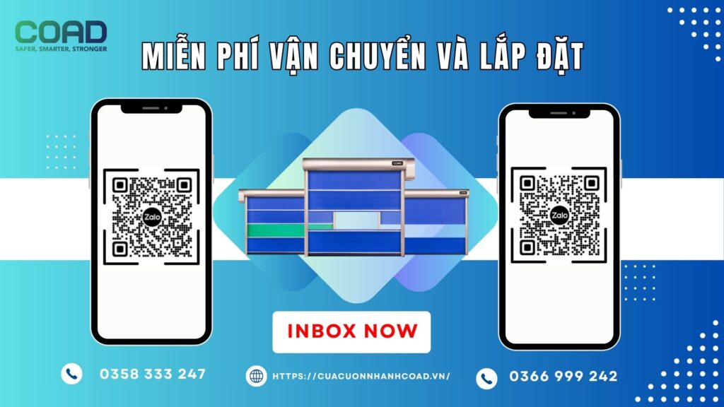 miễn tphias vận chuyển và lắp đặt cho tất cả các dòng cửa cuốn nhanh